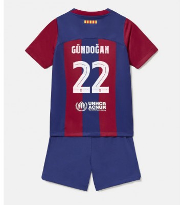 Barcelona Ilkay Gundogan #22 Primera Equipación Niños 2023-24 Manga Corta (+ Pantalones cortos)